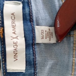 Vintage America 16/33 Denim Knee-length Denim Skirt w Embroidered Trim